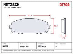 NETZSCH D1709 brake pad drawing, 17.5 mm thick