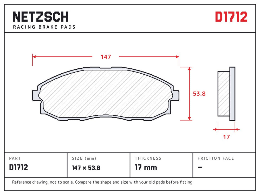 NETZSCH D1712 brake pad drawing, 17 mm thick
