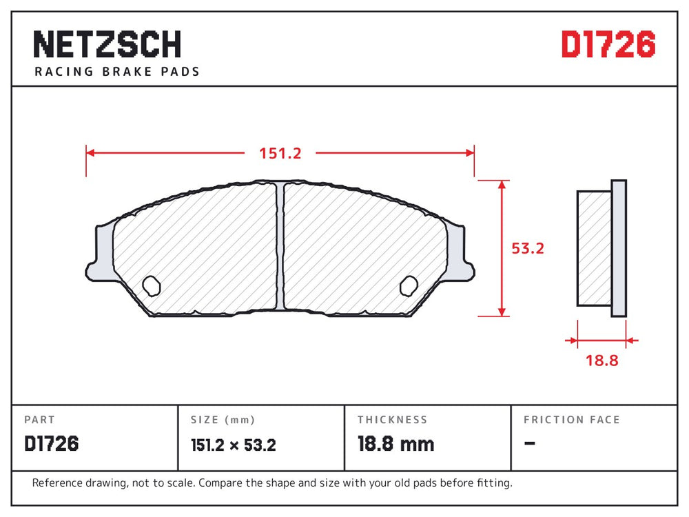 NETZSCH D1726 brake pad drawing, 18.8 mm thick