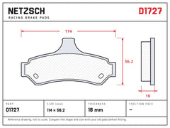 NETZSCH D1727 brake pad drawing, 16 mm thick