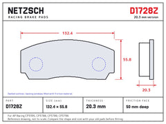 NETZSCH D1728Z brake pad drawing, 20.3 mm thick