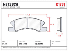 NETZSCH D1731 brake pad drawing, 15.3 mm thick