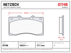 NETZSCH D1748 brake pad drawing, 17.7 mm thick