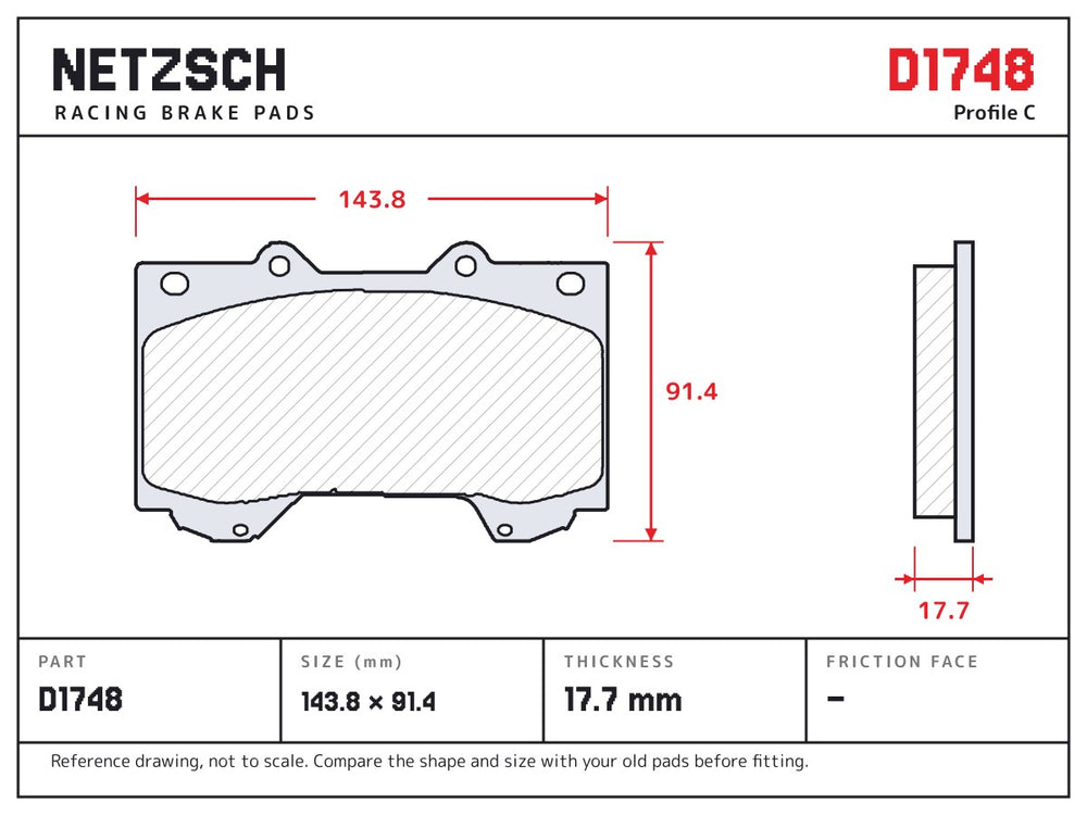 NETZSCH D1748 brake pad drawing, 17.7 mm thick