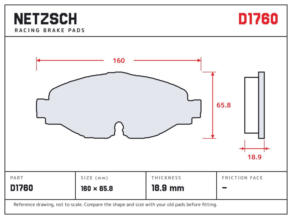 NETZSCH D1760 brake pad drawing, 18.9 mm thick
