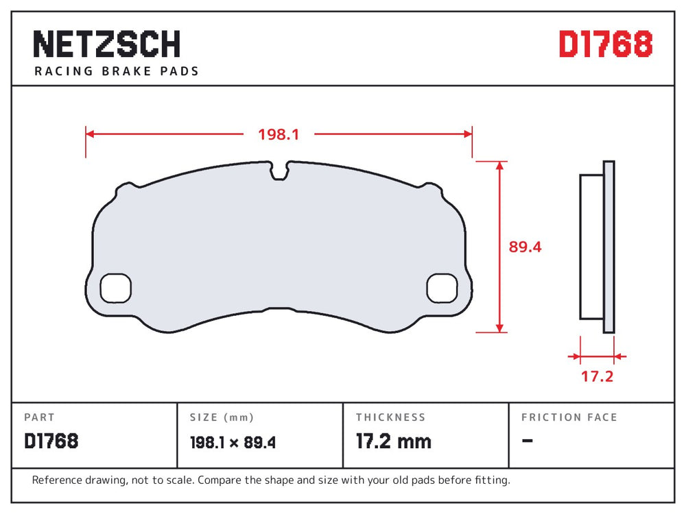 NETZSCH D1768 brake pad drawing, 17.2 mm thick