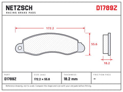 NETZSCH D1789Z brake pad drawing, 18.2 mm thick