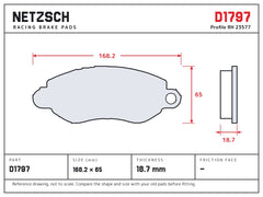 NETZSCH D1797 brake pad drawing, 18.7 mm thick