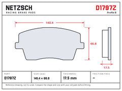 NETZSCH D1797Z brake pad drawing, 17.5 mm thick