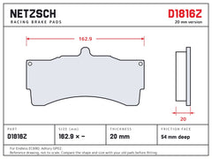NETZSCH D1816Z brake pad drawing, 20 mm thick