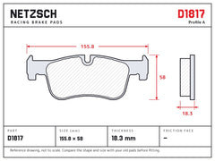 NETZSCH D1817 brake pad drawing, 18.3 mm thick