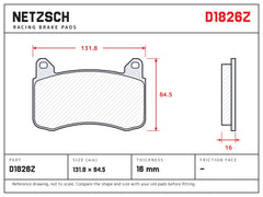 NETZSCH D1826Z brake pad drawing, 16 mm thick