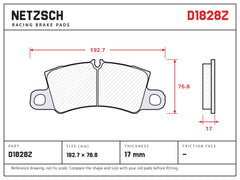NETZSCH D1828Z brake pad drawing, 17 mm thick