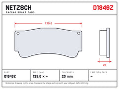 NETZSCH D1846Z brake pad drawing, 20 mm thick