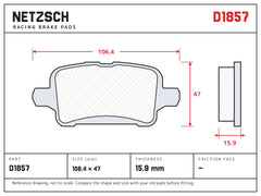 NETZSCH D1857 brake pad drawing, 15.9 mm thick