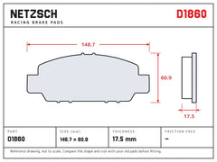 NETZSCH D1860 brake pad drawing, 17.5 mm thick