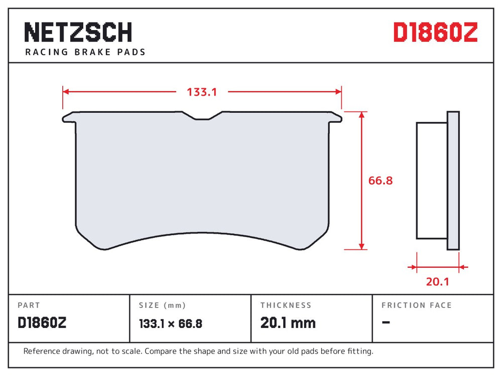 NETZSCH D1860Z brake pad drawing, 20.1 mm thick