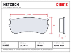 NETZSCH D1861Z brake pad drawing, 19 mm thick