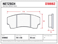 NETZSCH D1866Z brake pad drawing, 16 mm thick
