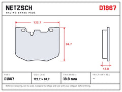 NETZSCH D1867 brake pad drawing, 18.8 mm thick