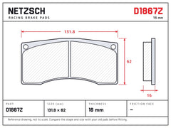 NETZSCH D1867Z brake pad drawing, 16 mm thick