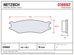 NETZSCH D1869Z brake pad drawing, 19 mm thick