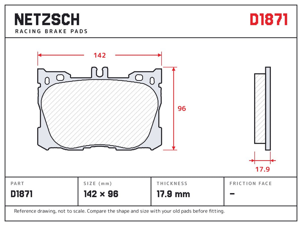 NETZSCH D1871 brake pad drawing, 17.9 mm thick