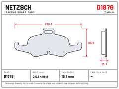 NETZSCH D1876 brake pad drawing, 15.1 mm thick