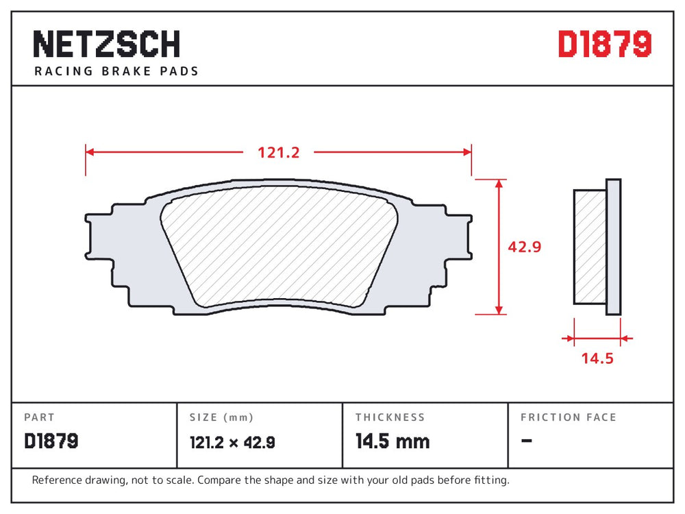 NETZSCH D1879 brake pad drawing, 14.5 mm thick