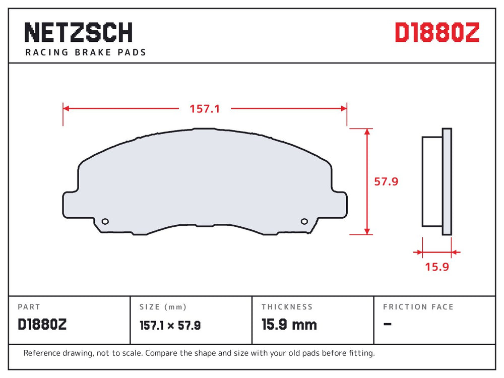NETZSCH D1880Z brake pad drawing, 15.9 mm thick