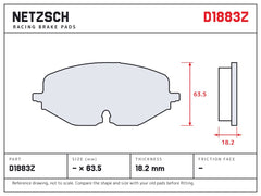 NETZSCH D1883Z brake pad drawing, 18.2 mm thick