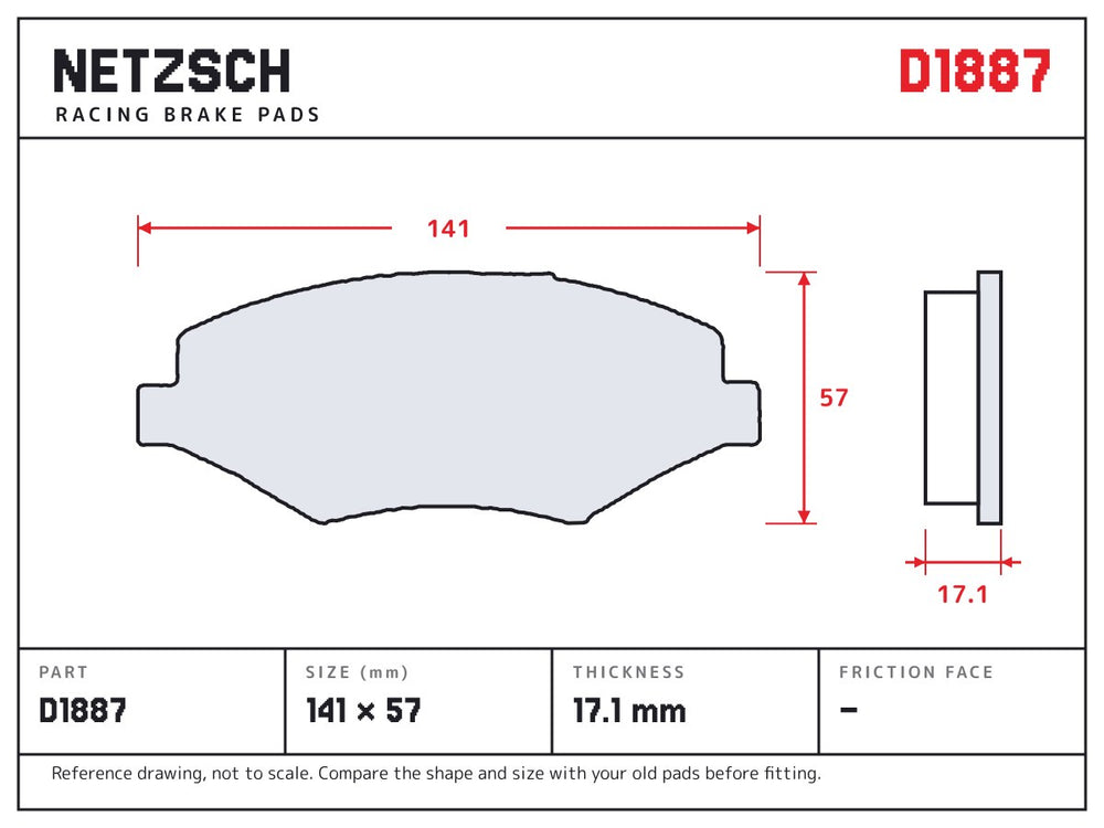 NETZSCH D1887 brake pad drawing, 17.1 mm thick