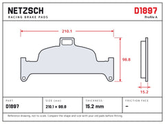NETZSCH D1897 brake pad drawing, 15.2 mm thick