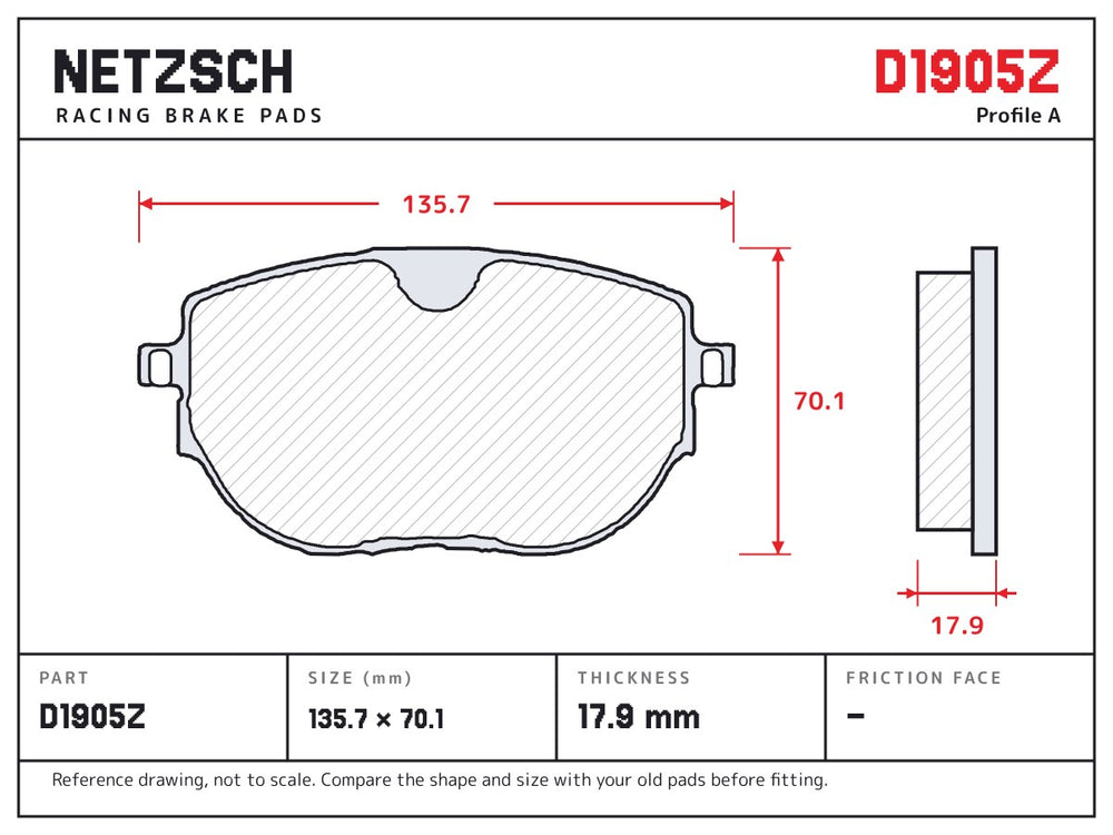 NETZSCH D1905Z brake pad drawing, 17.9 mm thick