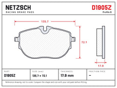 NETZSCH D1905Z brake pad drawing, 17.9 mm thick
