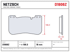 NETZSCH D1906Z brake pad drawing, 18 mm thick