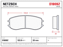 NETZSCH D1909Z brake pad drawing, 20 mm thick