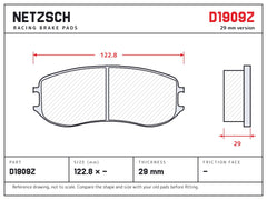 NETZSCH D1909Z brake pad drawing, 29 mm thick