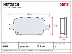 NETZSCH D1915 brake pad drawing, 15.9 mm thick