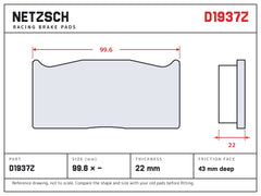 NETZSCH D1937Z brake pad drawing, 22 mm thick