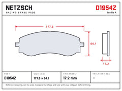 NETZSCH D1954Z brake pad drawing, 17.2 mm thick