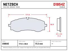 NETZSCH D1954Z brake pad drawing, 17.2 mm thick