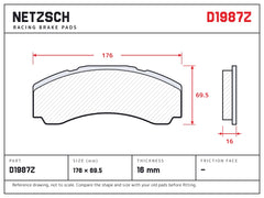 NETZSCH D1987Z brake pad drawing, 16 mm thick