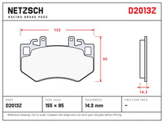 NETZSCH D2013Z brake pad drawing, 14.3 mm thick
