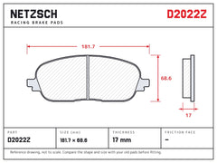 NETZSCH D2022Z brake pad drawing, 17 mm thick