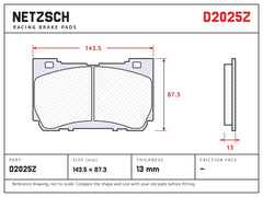 NETZSCH D2025Z brake pad drawing, 13 mm thick