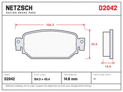 NETZSCH D2042 brake pad drawing, 14.6 mm thick