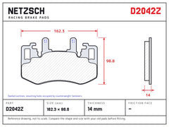 NETZSCH D2042Z brake pad drawing, 14 mm thick