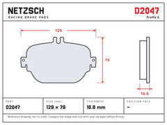 NETZSCH D2047 brake pad drawing, 16.6 mm thick