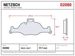 NETZSCH D2060 brake pad drawing, 17.7 mm thick